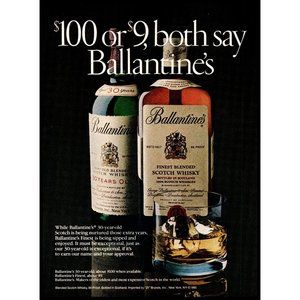 1982 Ballantine's Scotch $75 or $9 Vintage Print Ad On the Rocks Glass Wall Art